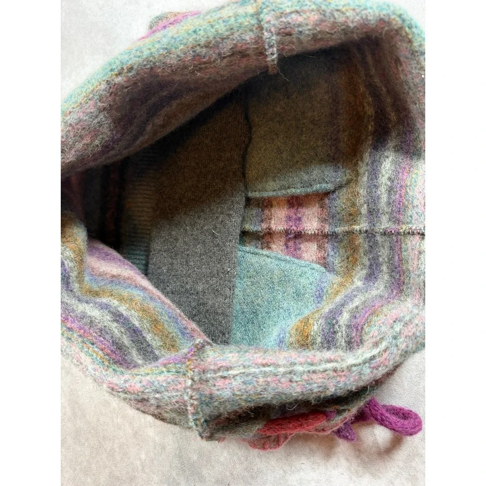 Handmade Felted Wool Tote Bag Multicolor Fair Isle Boho Shoulder Purse Pockets